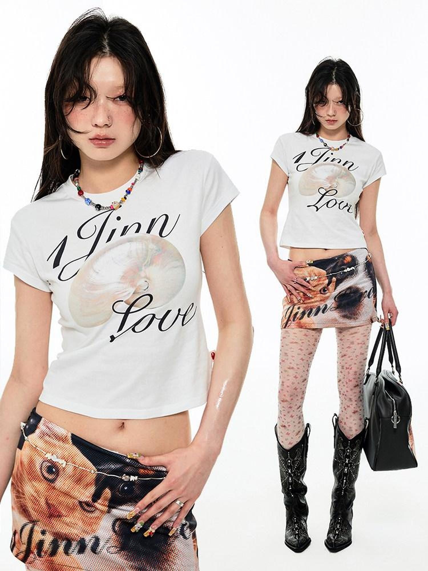 1JINN STUDIO Cat Dog Print Bodycon Low Waist Hip Hugging Women&