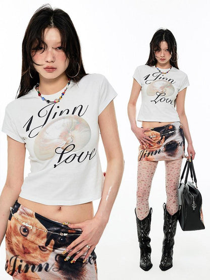 1JINN STUDIO Cat Dog Print Bodycon Low Waist Hip Hugging Women&