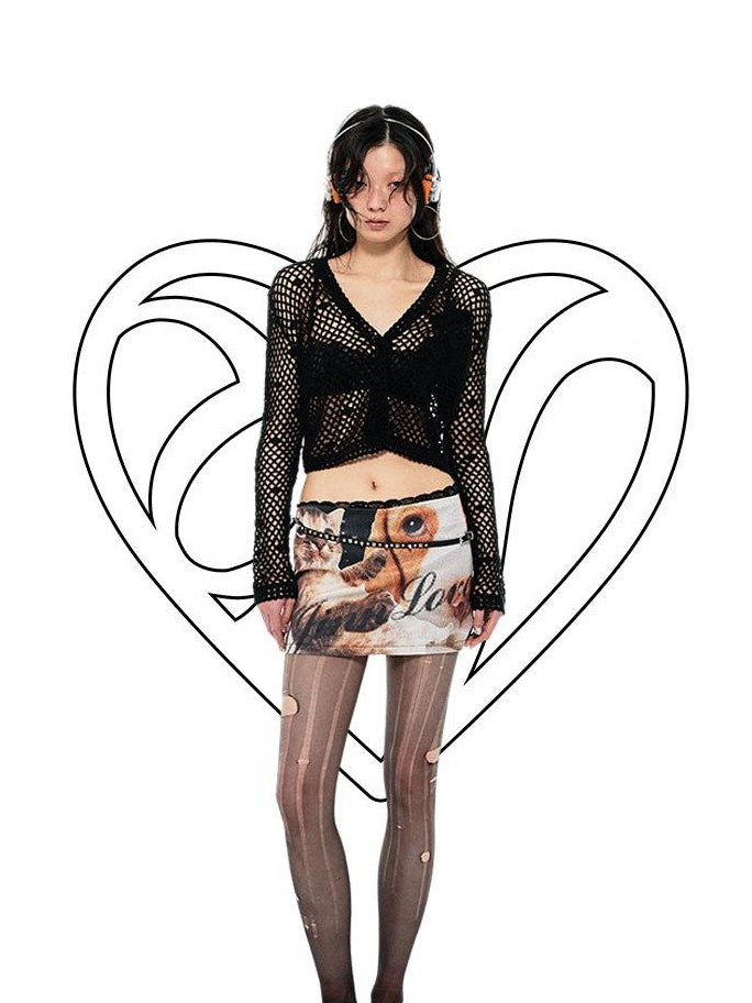 1JINN STUDIO Cat Dog Print Bodycon Low Waist Hip Hugging Women&