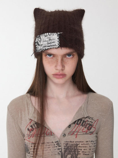 1JINN STUDIO Cat Ear Hand Sewn Label Solid Color Women&