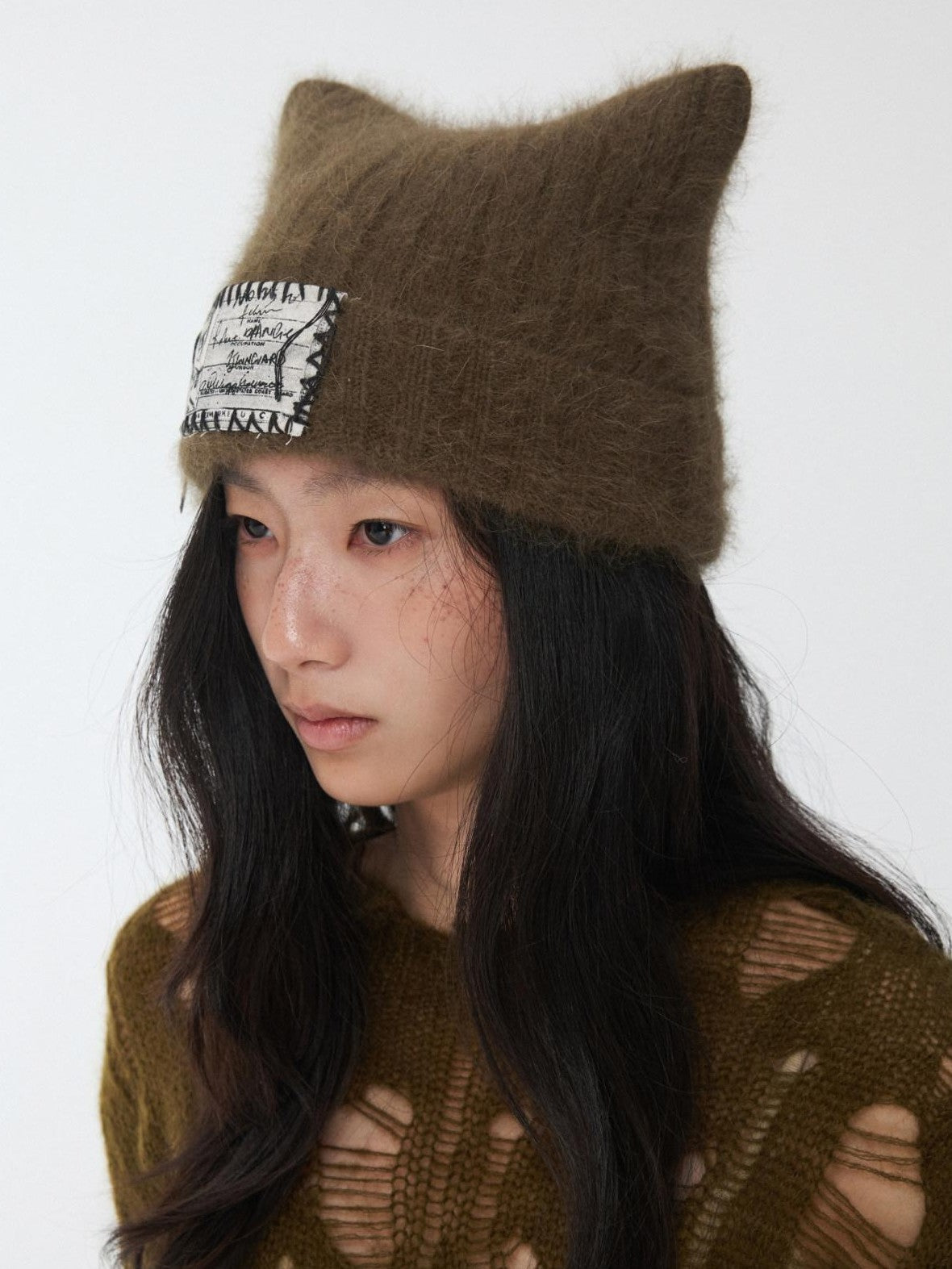 1JINN STUDIO Cat Ear Hand Sewn Label Solid Color Women&