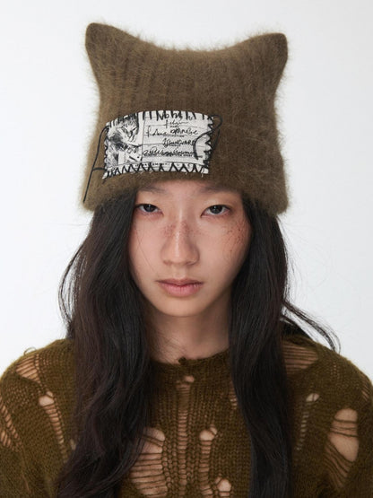 1JINN STUDIO Cat Ear Hand Sewn Label Solid Color Women&