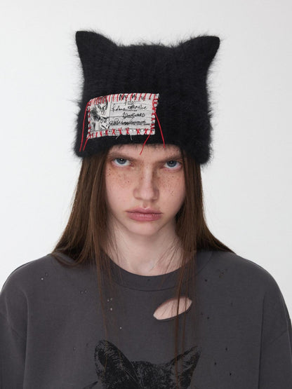 1JINN STUDIO Cat Ear Hand Sewn Label Solid Color Women&