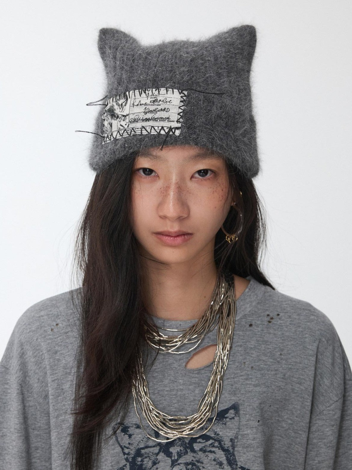 1JINN STUDIO Cat Ear Hand Sewn Label Solid Color Women&