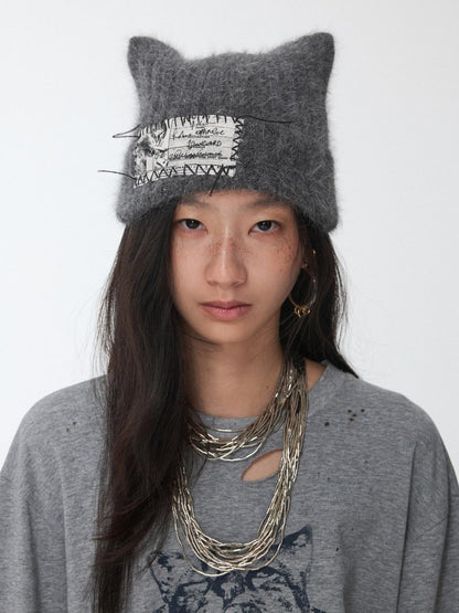 1JINN STUDIO Cat Ear Hand Sewn Label Solid Color Women&