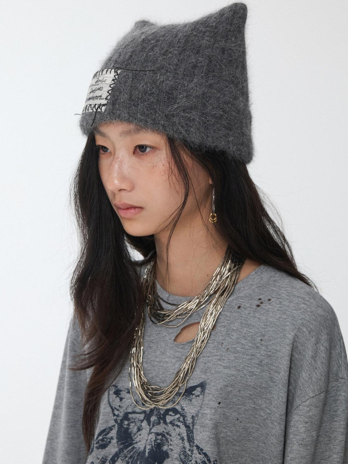 1JINN STUDIO Cat Ear Hand Sewn Label Solid Color Women&