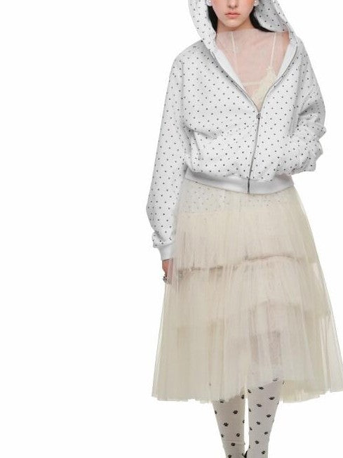 1JINN STUDIO Cat Paw Polka Dot Hooded Zip Cardigan Women&
