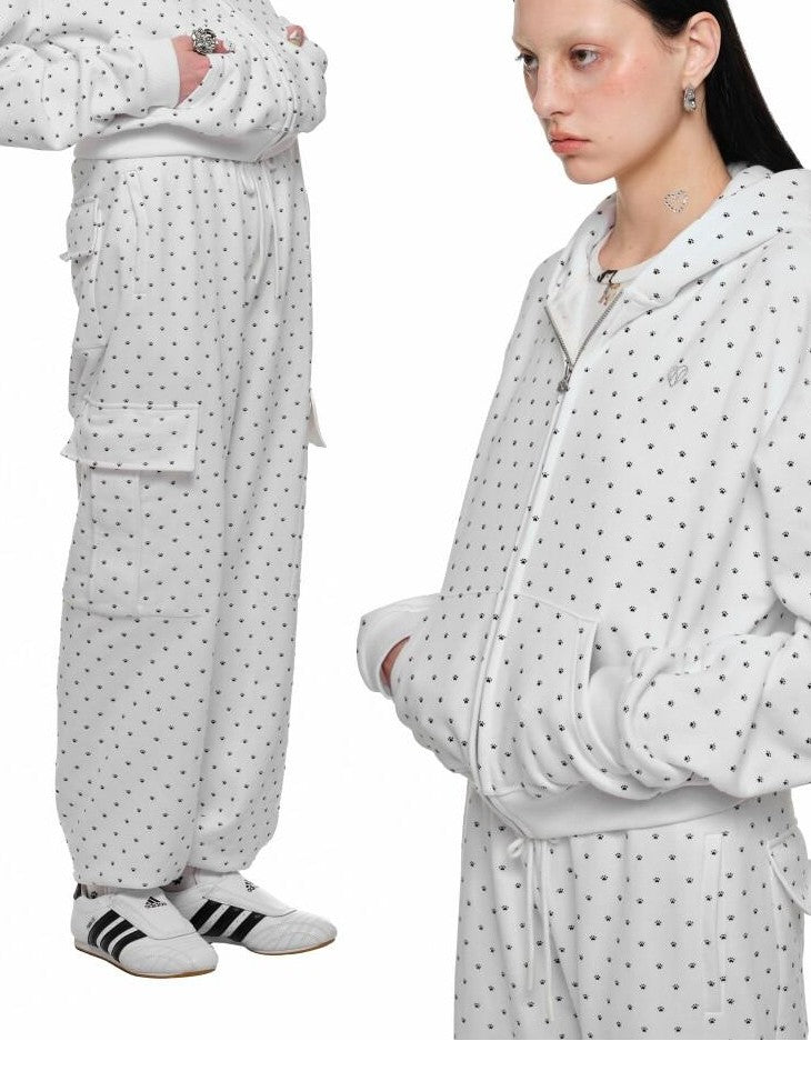 1JINN STUDIO Cat Paw Polka Dot Hooded Zip Cardigan Women&