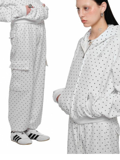 1JINN STUDIO Cat Paw Polka Dot Hooded Zip Cardigan Women&