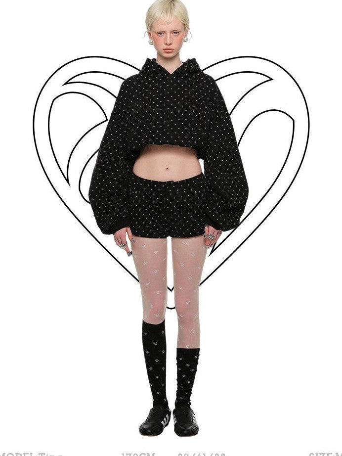1JINN STUDIO Cat Paw Polka Dot Hooded Zip Cardigan Women&