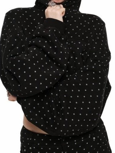 1JINN STUDIO Cat Paw Polka Dot Hooded Zip Cardigan Women&