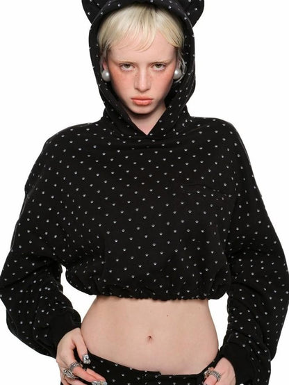 1JINN STUDIO Cat Paw Polka Dot Hooded Zip Cardigan Women&