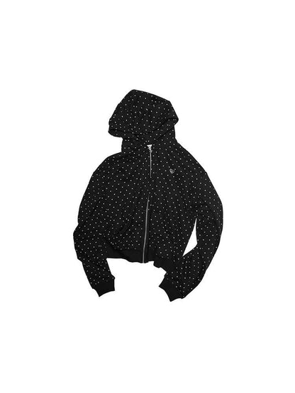 1JINN STUDIO Cat Paw Polka Dot Hooded Zip Cardigan Women&