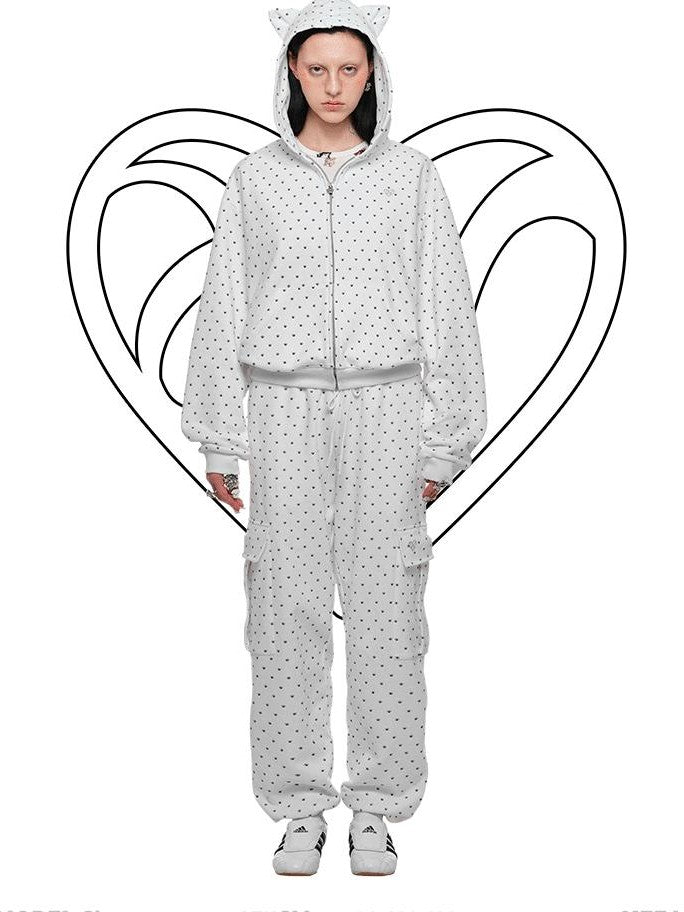 1JINN STUDIO Cat Paw Polka Dot Hooded Zip Cardigan Women&