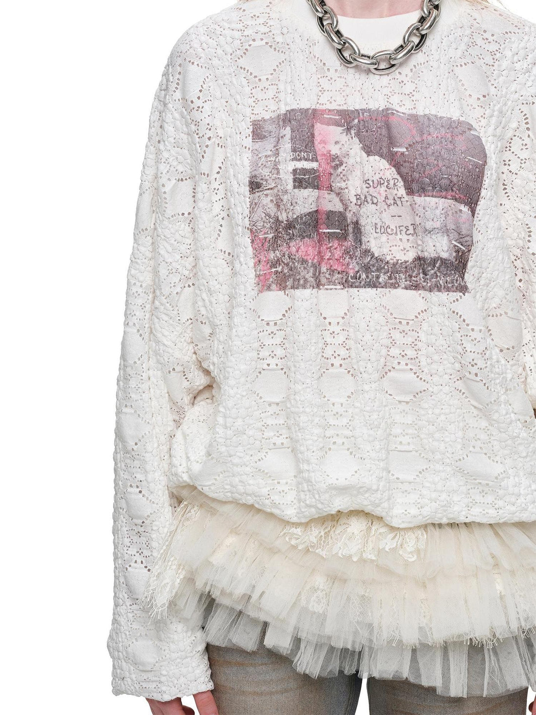 1JINN STUDIO Cat Print Crewneck Loose Pullover Women&