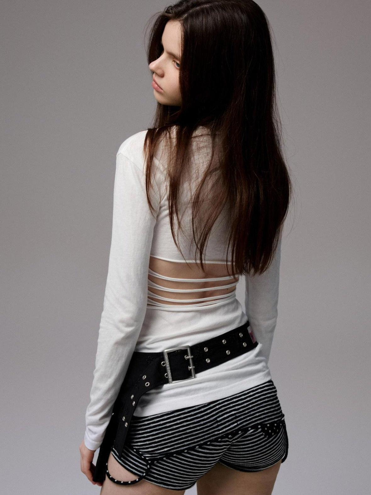 1JINN STUDIO Cat Print Open Back Cutout Waist Cinching Midlength Women&