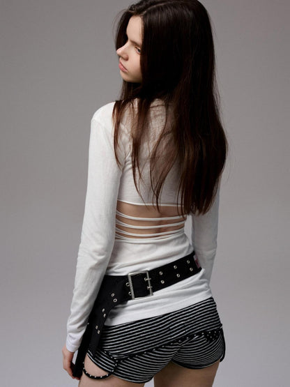 1JINN STUDIO Cat Print Open Back Cutout Waist Cinching Midlength Women&