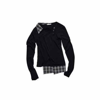 1JINN_STUDIO_Check_Asymmetric_Henley_Patch_Faux_Layered_Women&