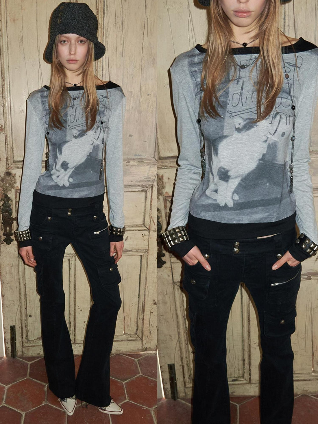 1JINN STUDIO Colorblock Cat Dog Print Women&