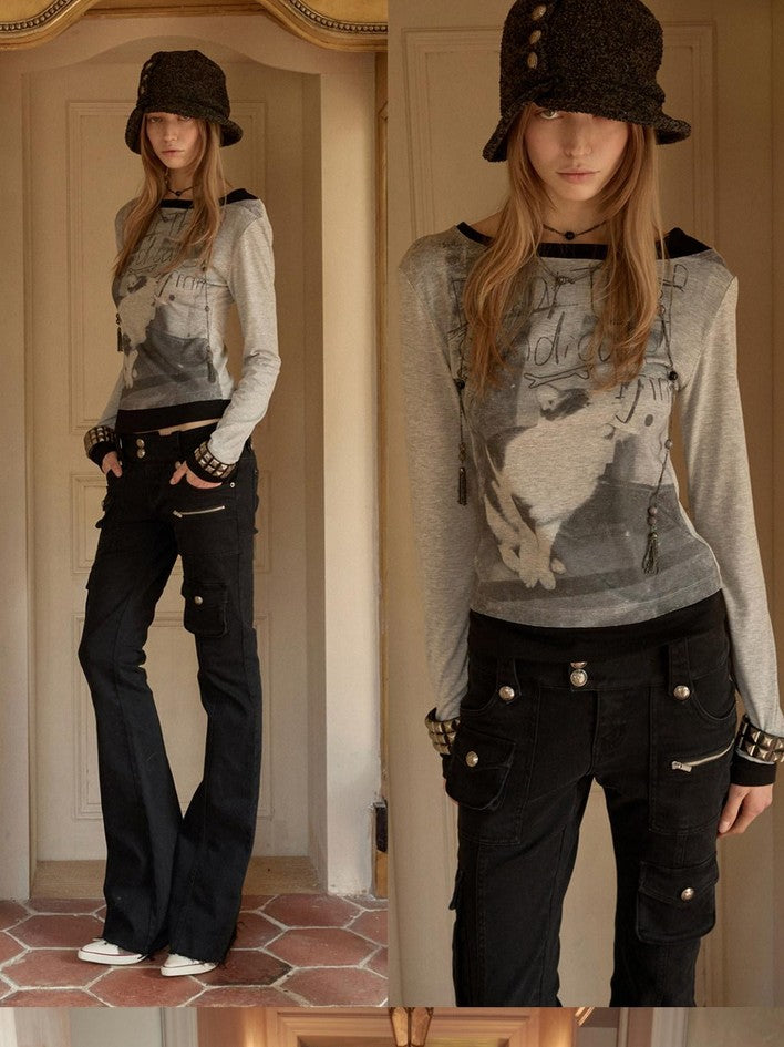 1JINN STUDIO Colorblock Cat Dog Print Women&