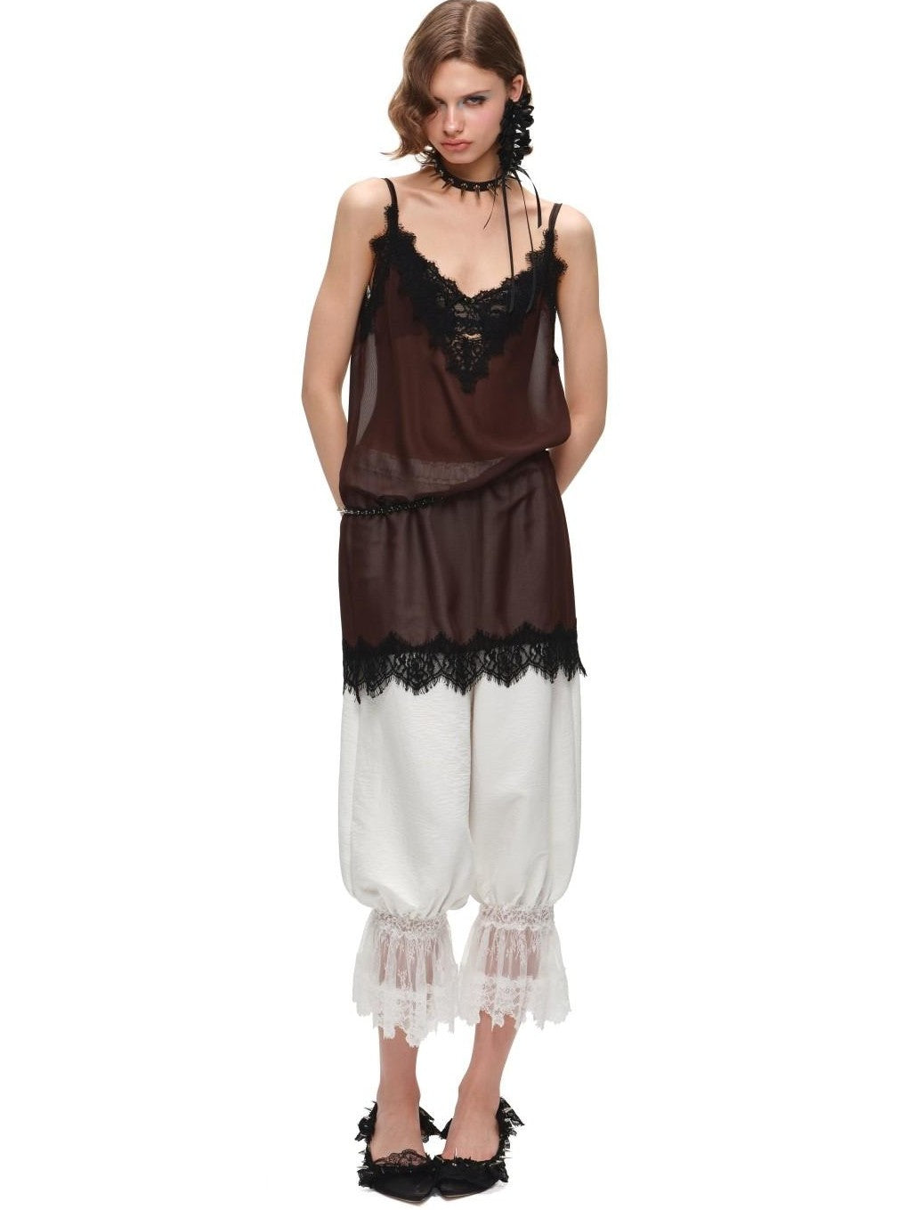 1JINN STUDIO Colorblock Deep V Lace Spliced Two Piece Women&