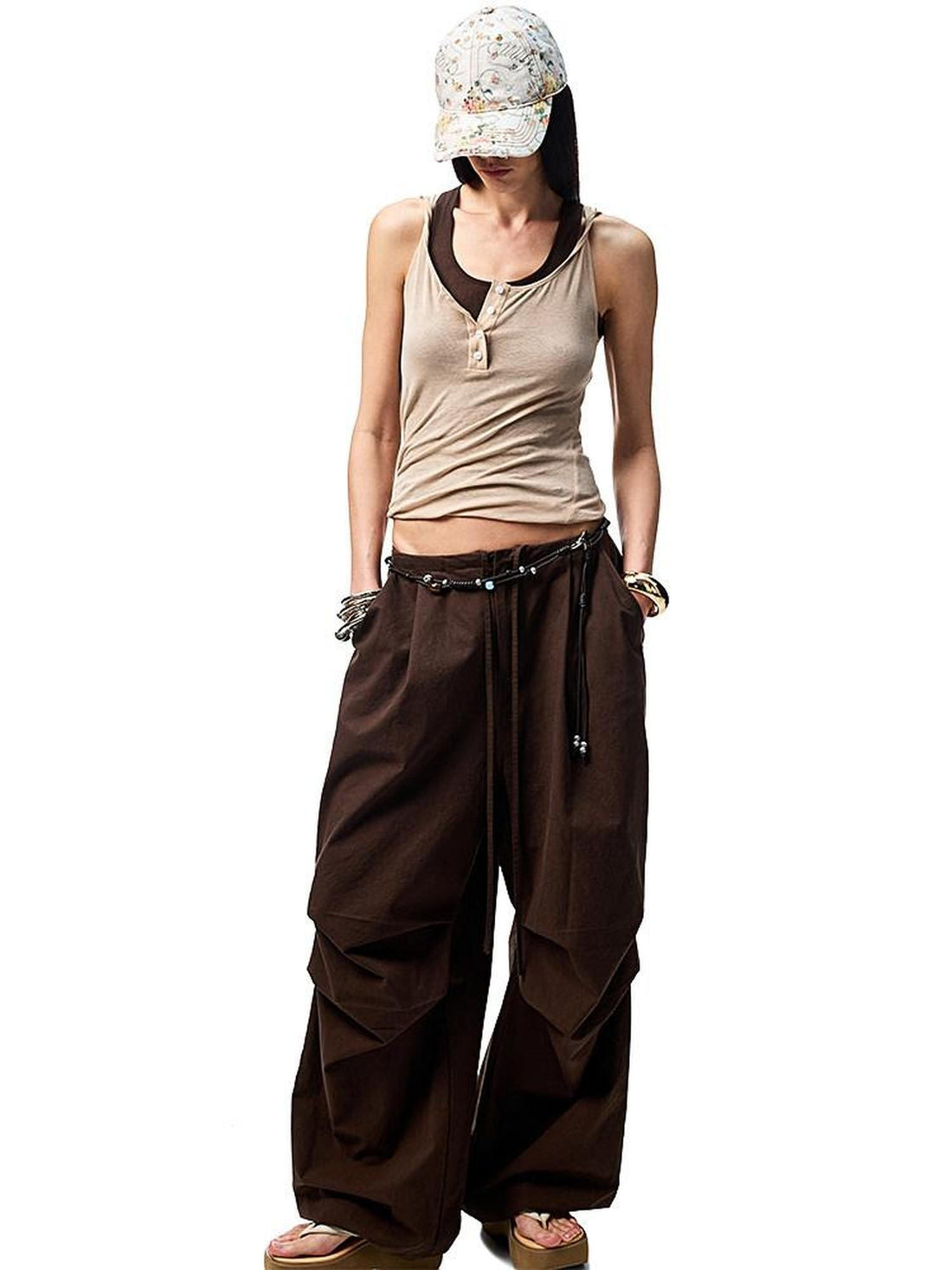 1JINN STUDIO Colorblock Faux Two Piece U Neck Slim Fit Women&