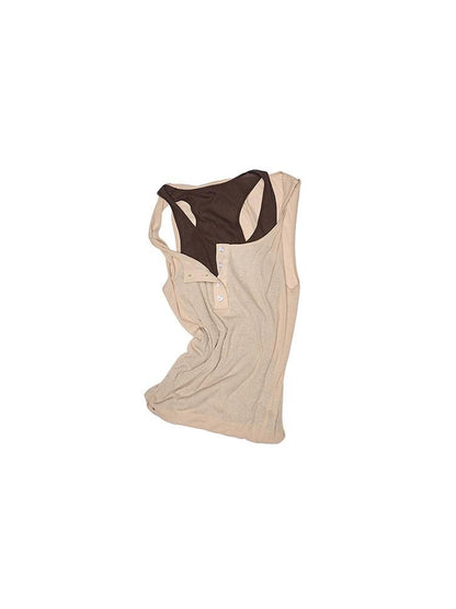 1JINN STUDIO Colorblock Faux Two Piece U Neck Slim Fit Women&