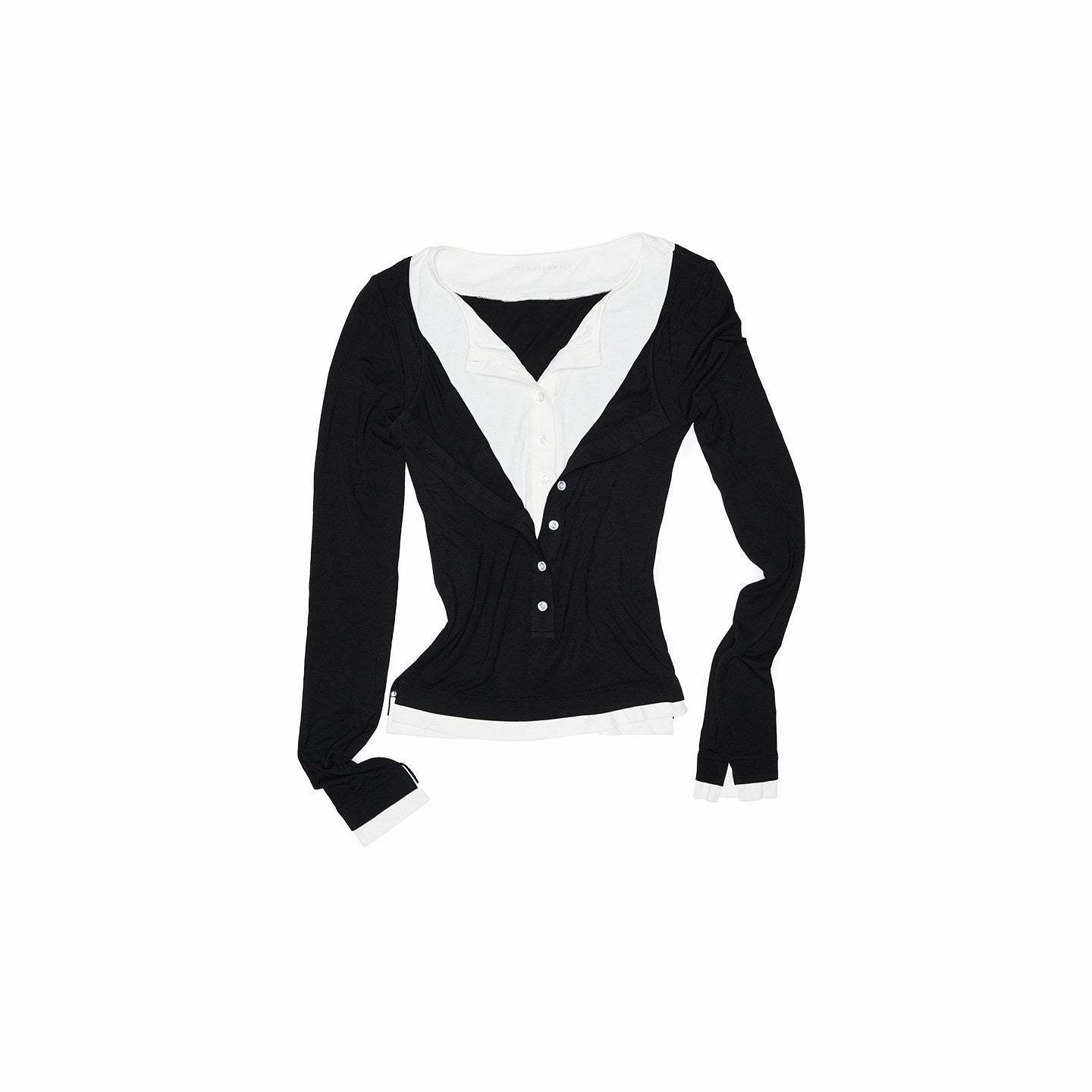 1JINN_STUDIO_Colorblock_Henley_Collar_Faux_Layered_Slim_Stretch_Women&