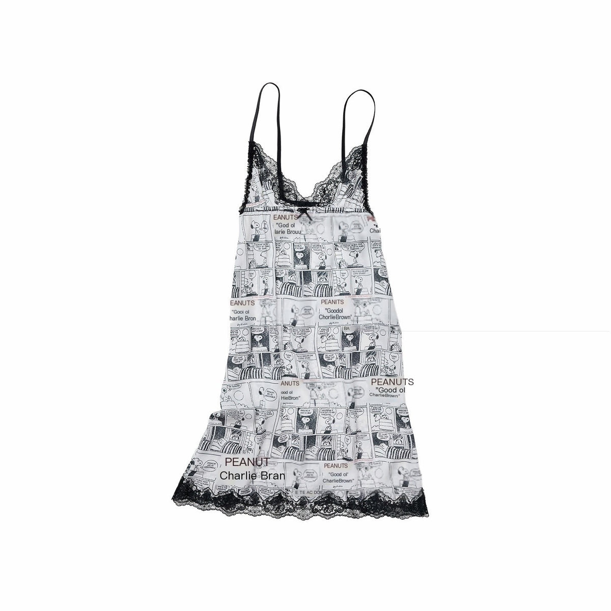 1JINN_STUDIO_Comic_Print_Lace_Trim_V-neck_A_Line_Women&