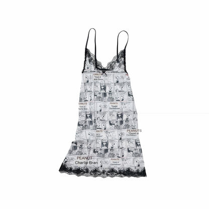 1JINN_STUDIO_Comic_Print_Lace_Trim_V-neck_A_Line_Women&