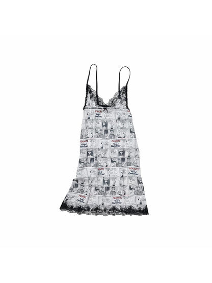 1JINN STUDIO Comic Print Lace Trim V-neck A Line Women&