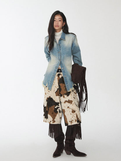 1JINN STUDIO Cow Print Patchwork Cargo Women&