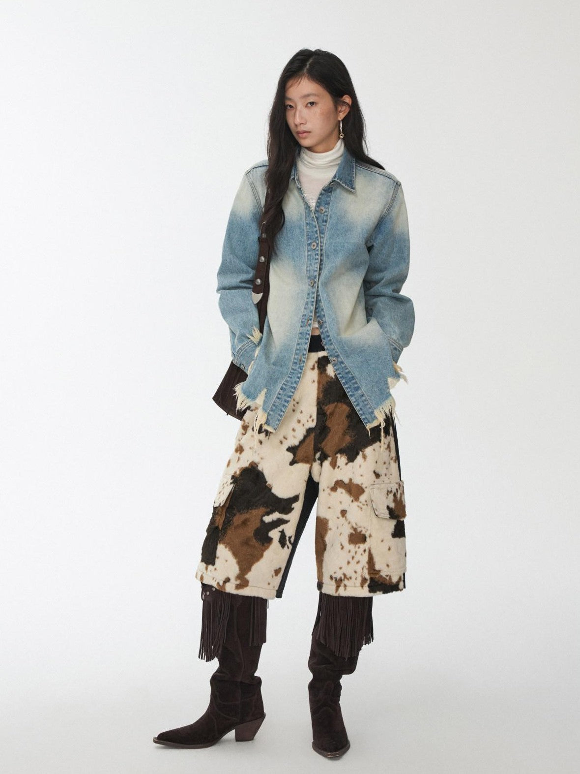 1JINN STUDIO Cow Print Patchwork Cargo Women&