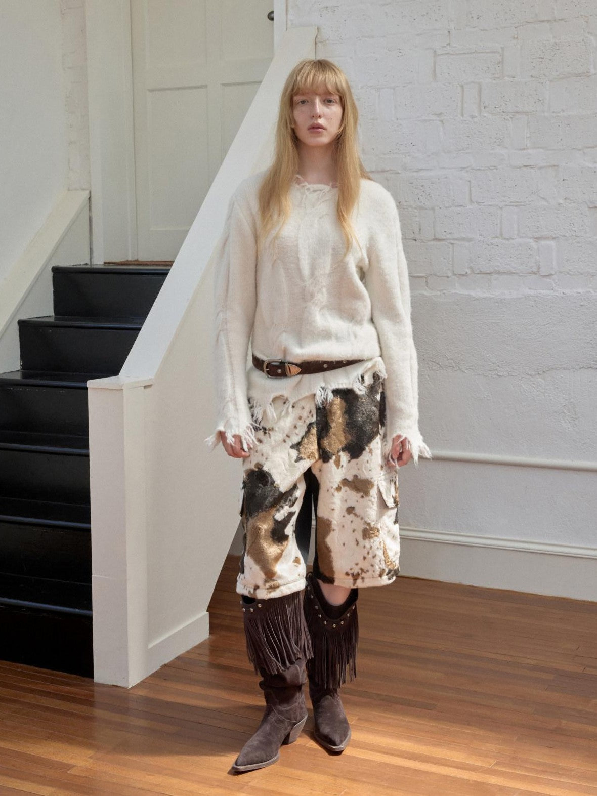 1JINN STUDIO Cow Print Patchwork Cargo Women&