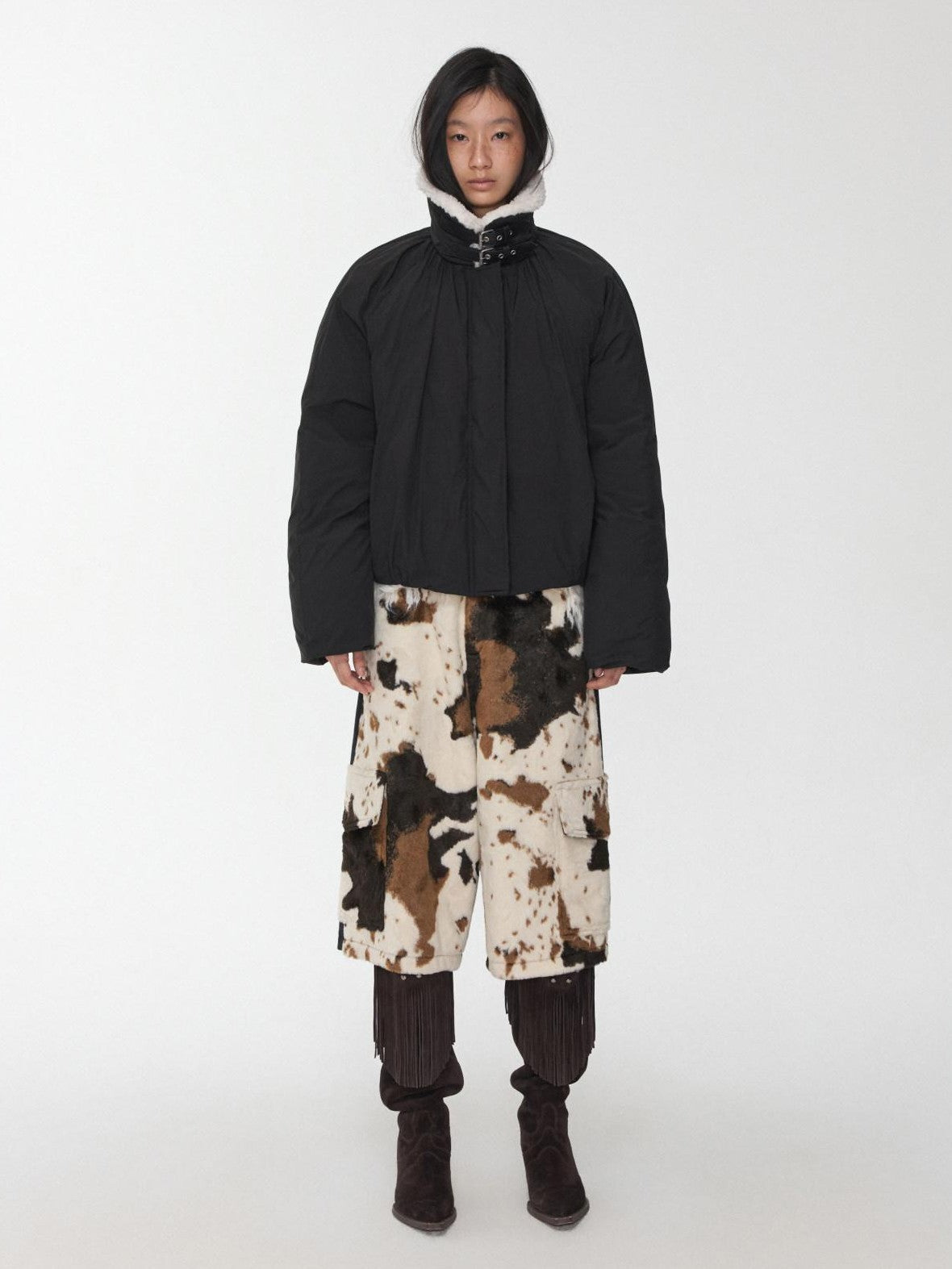 1JINN STUDIO Cow Print Patchwork Cargo Women&