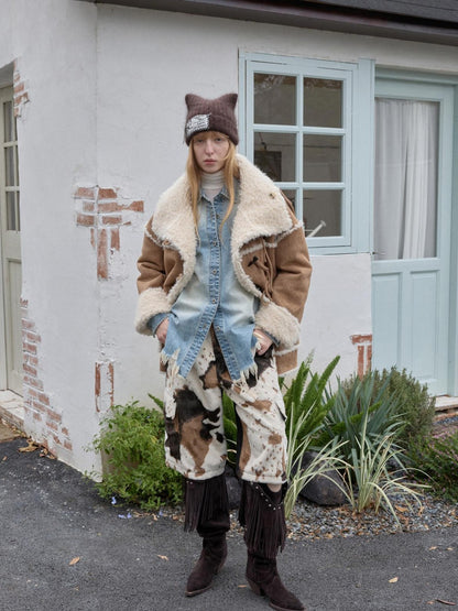 1JINN STUDIO Cow Print Patchwork Cargo Women&