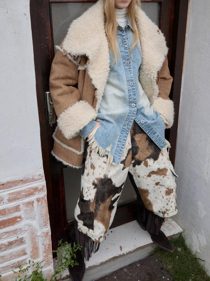 1JINN STUDIO Cow Print Patchwork Cargo Women&