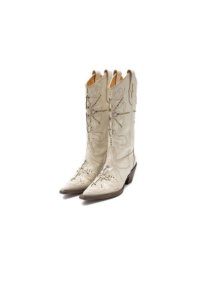 1JINN STUDIO Crackle Embroidered V Cut Pointed Women&