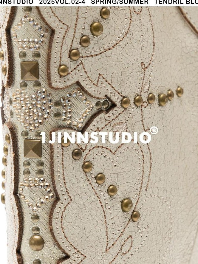 1JINN STUDIO Crackle Embroidered V Cut Pointed Women&