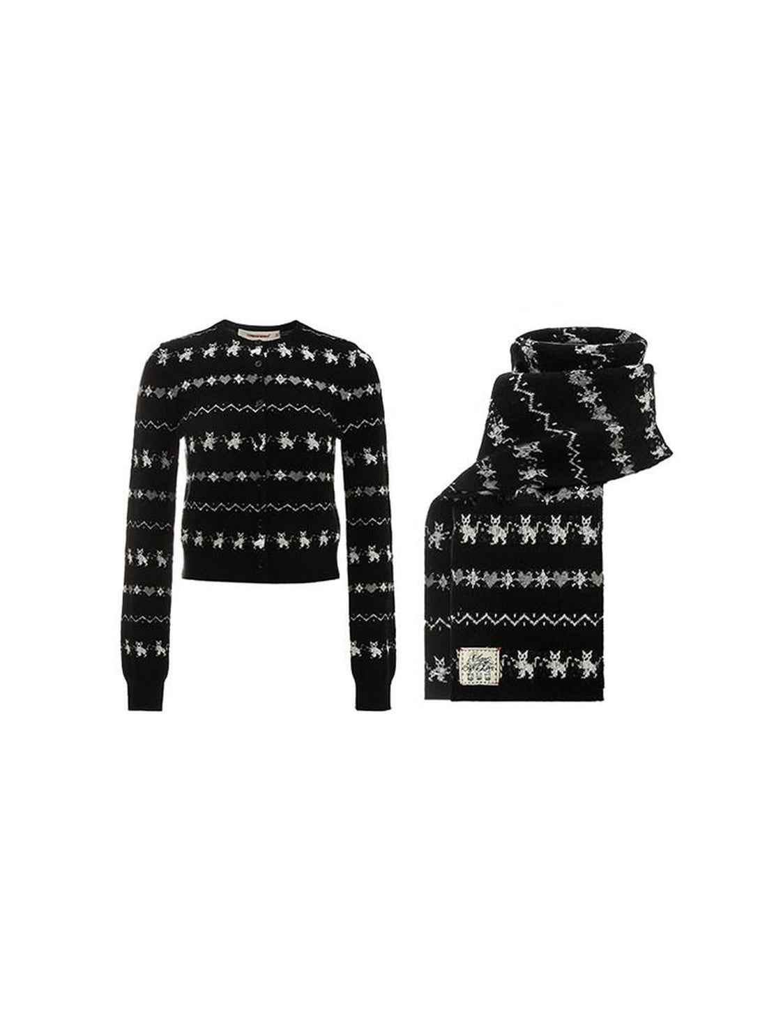 1JINN STUDIO Cropped Cat Jacquard Fair Isle Slim Fit Women&