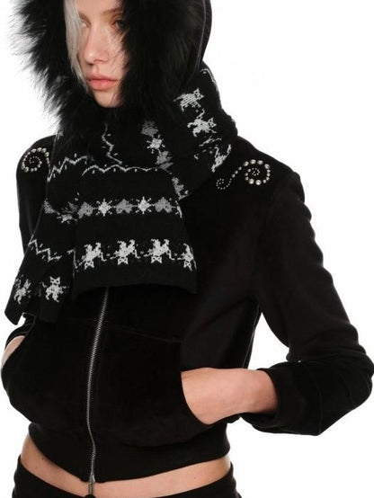 1JINN STUDIO Cropped Cat Jacquard Fair Isle Slim Fit Women&