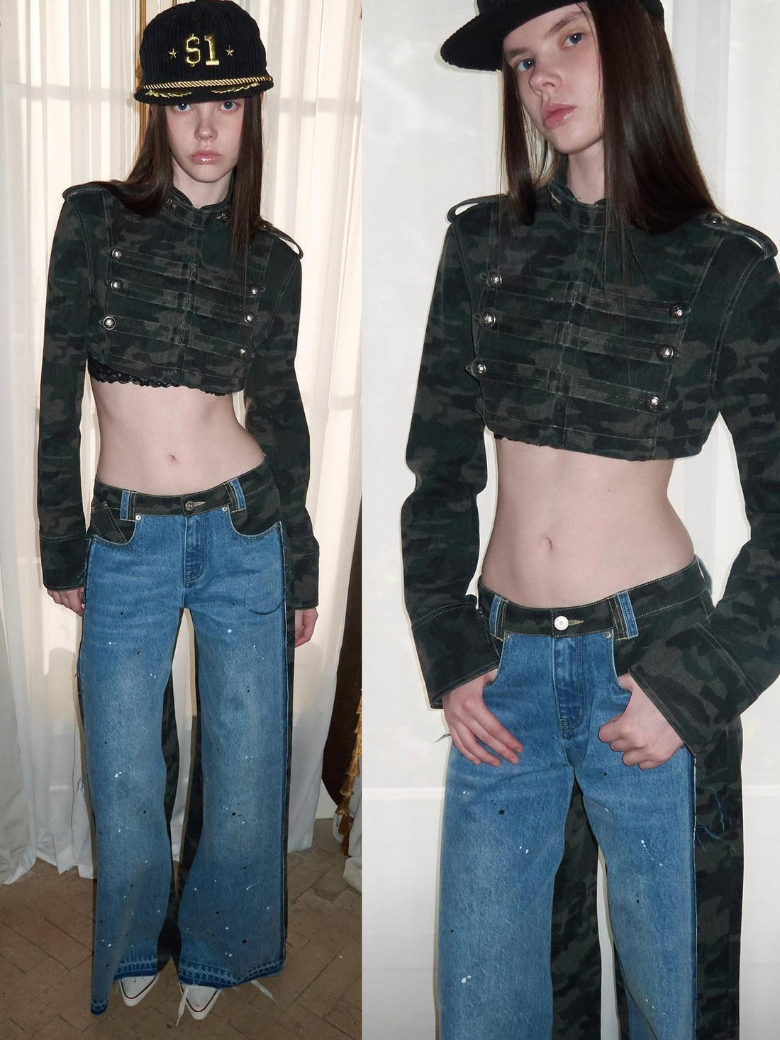 1JINN STUDIO Cropped Napoleon Camouflage Low Waist Women&