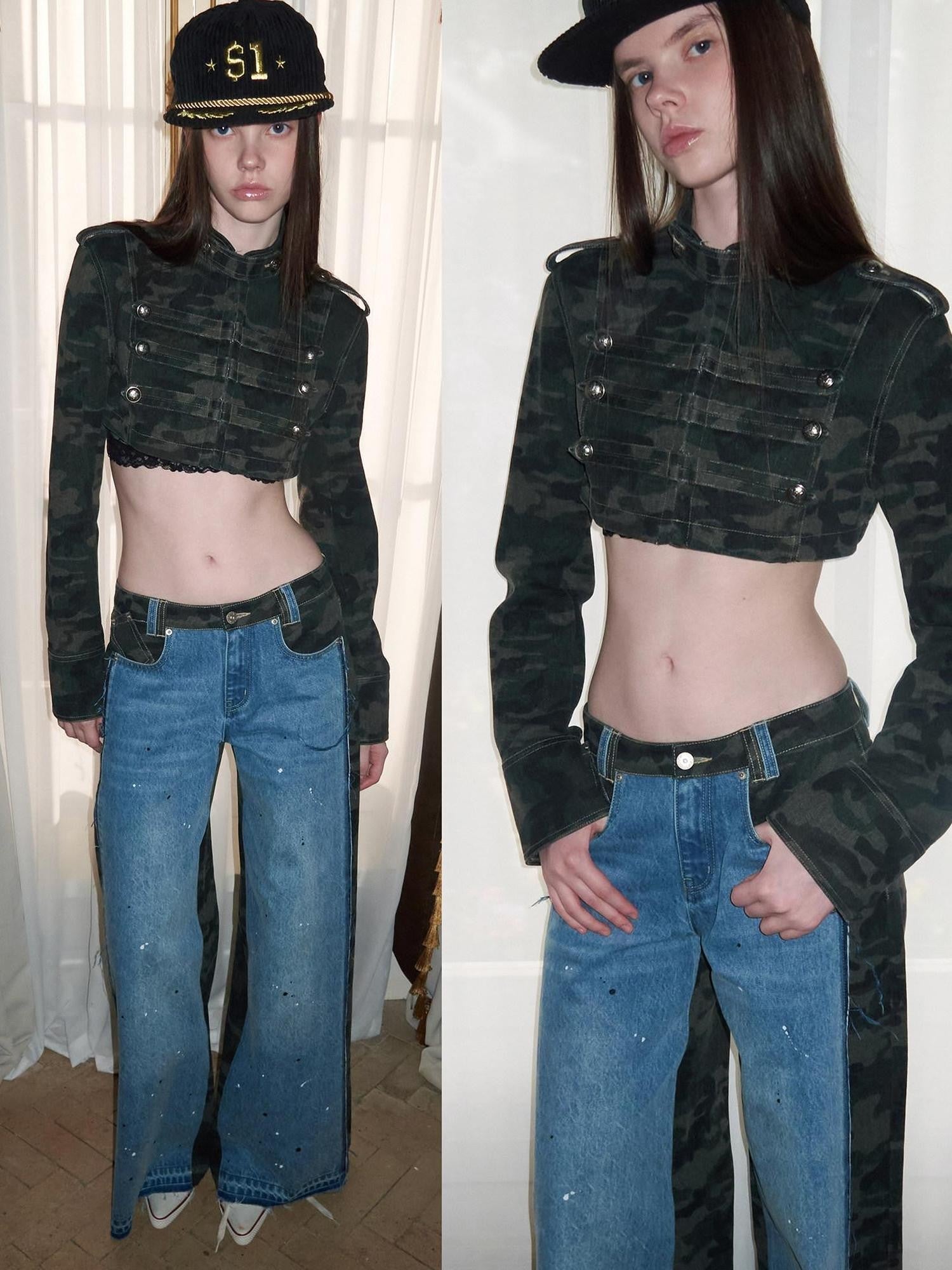 1JINN STUDIO Cropped Napoleon Camouflage Low Waist Women&