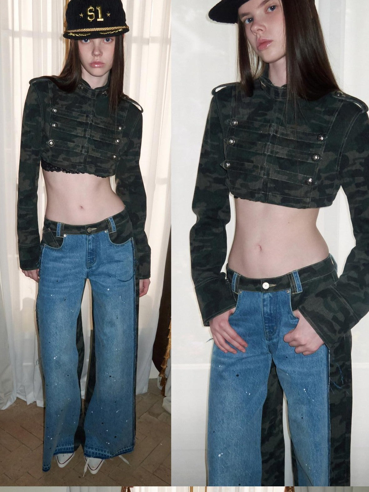 1JINN STUDIO Cropped Napoleon Camouflage Low Waist Women&