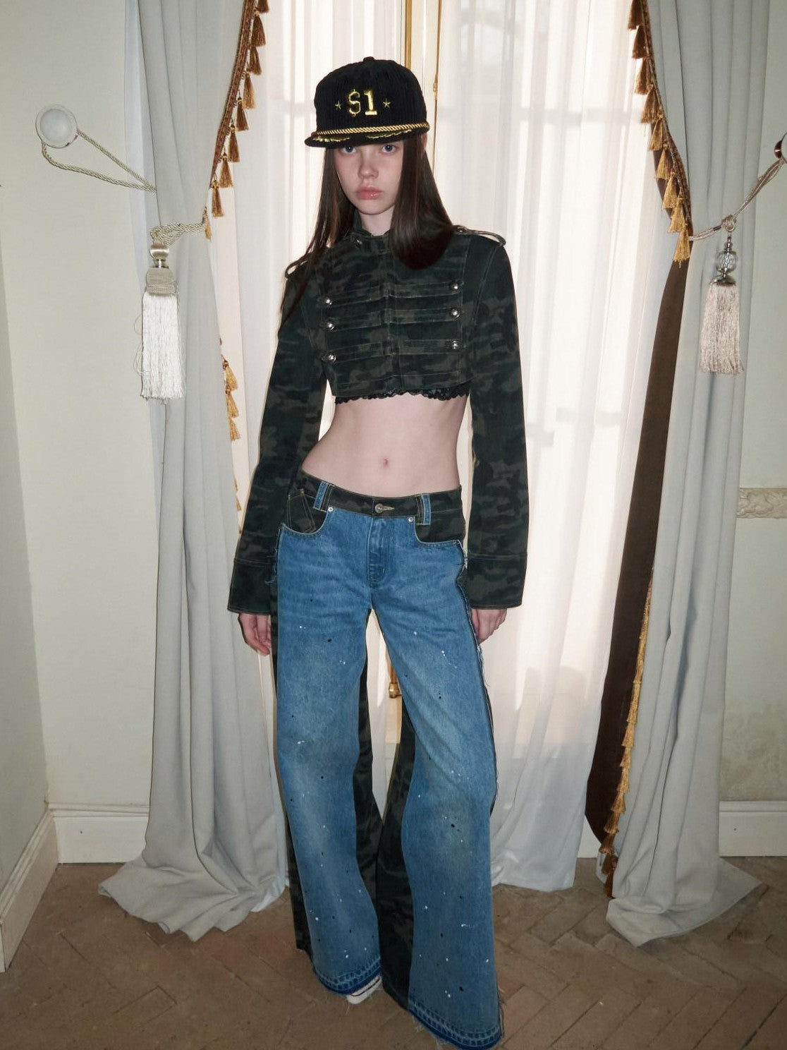1JINN STUDIO Cropped Napoleon Camouflage Low Waist Women&