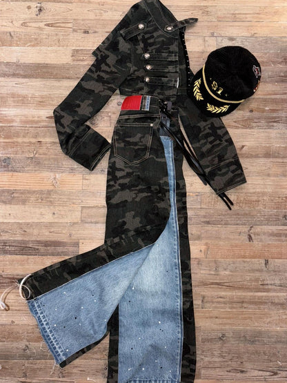 1JINN STUDIO Cropped Napoleon Camouflage Low Waist Women&