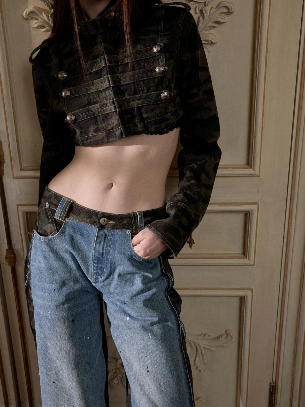 1JINN STUDIO Cropped Napoleon Camouflage Low Waist Women&