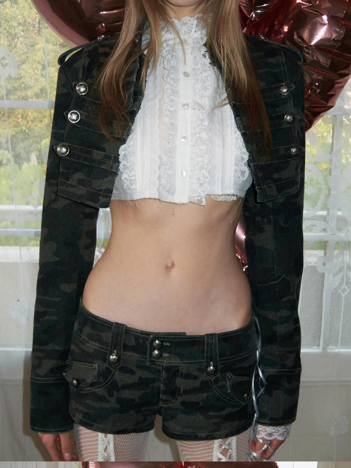 1JINN STUDIO Cropped Napoleon Camouflage Low Waist Women&
