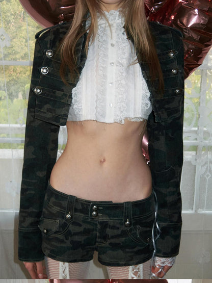 1JINN STUDIO Cropped Napoleon Camouflage Low Waist Women&