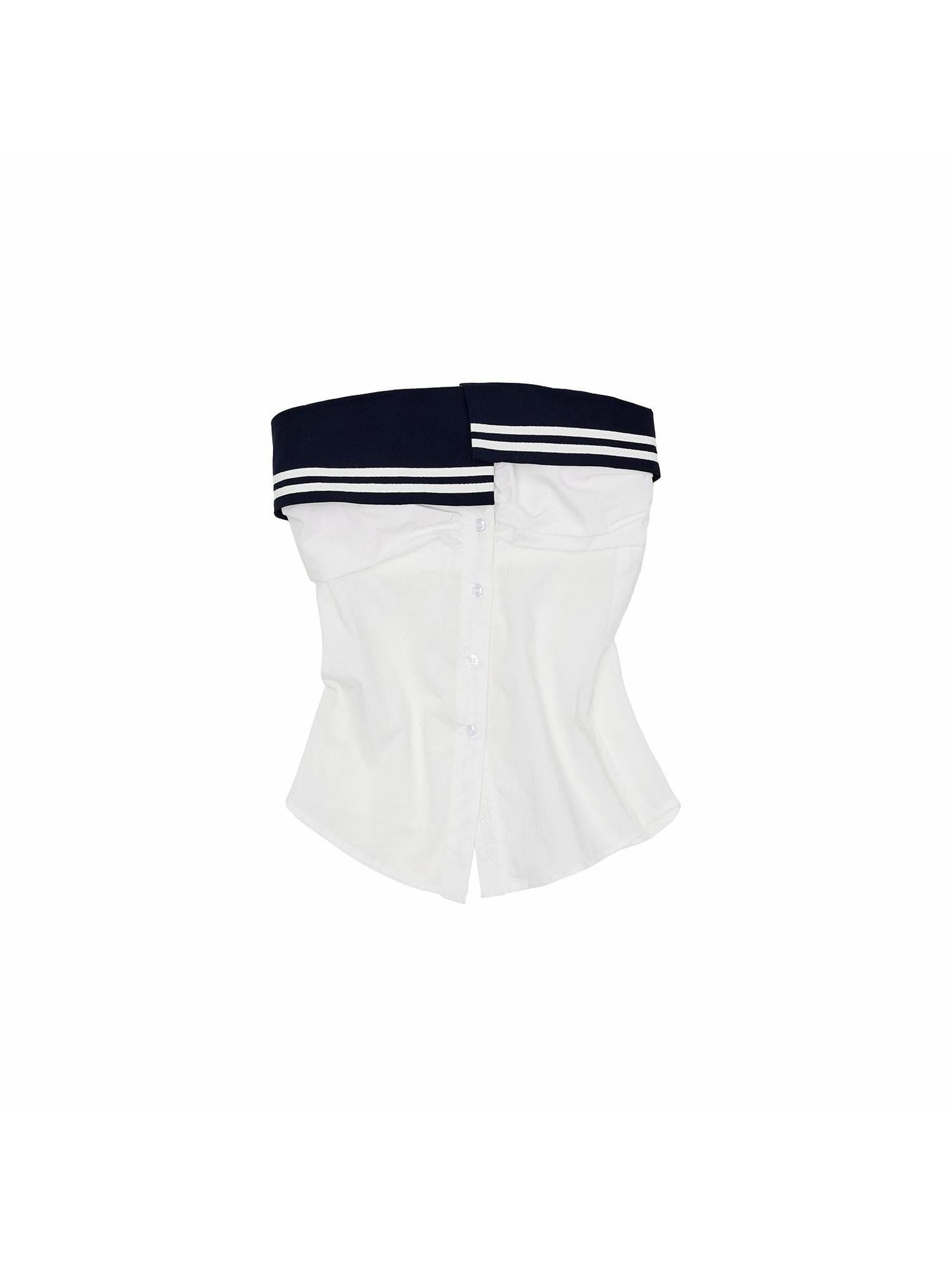 1JINN STUDIO Cropped Nautical Off Shoulder Sleeveless Waist Cinching Women&